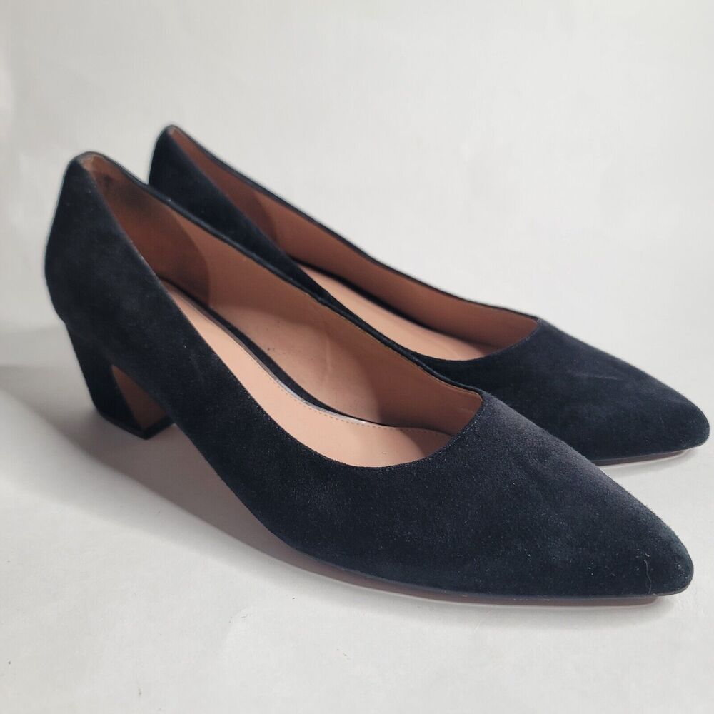 Linea Paolo Womens Pump Shoes 9.5 M Black Suede Leather Block Heels Pointed Toe